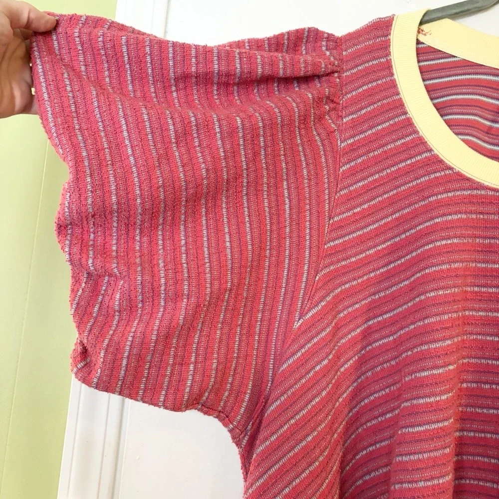 Free People Hudson Pullover Tunic Mini Dress Red Stripe Cotton A-Line Size M